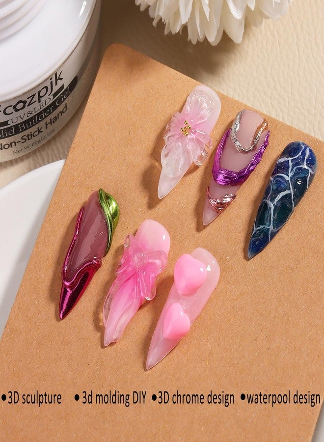 Fcozpjk Clear Solid Builder Gel For Nails, 30g Hard Gel for Nails with Silicone Molds for Carving Non-Sticky Building 3D Sculpture Flowers Modeling Design Professional Manicure Supplies - Image 4